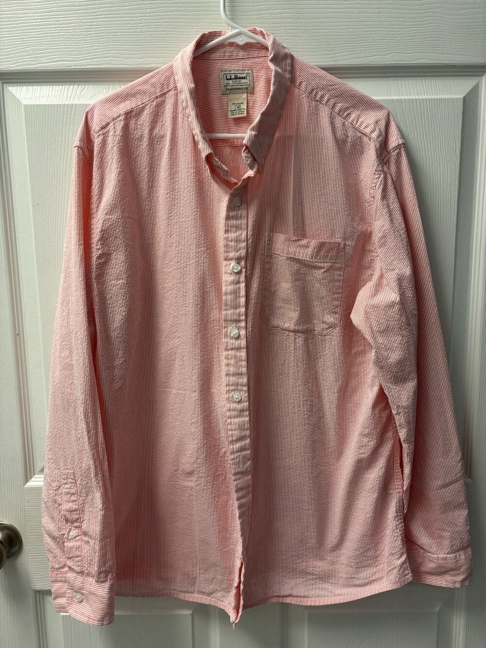 LL bean Traditional Fit Cotton Orange And White Oxford L